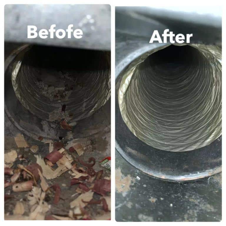 Before and after example of residential duct cleaning